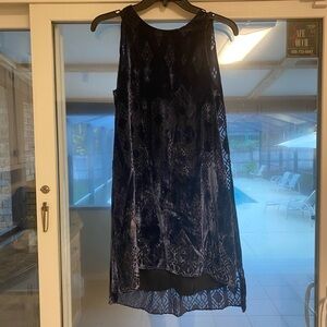 Anthropologie Nomad Morgan Carper Sleeveless Mini Blue  Velvet Dress W/Cape Xs